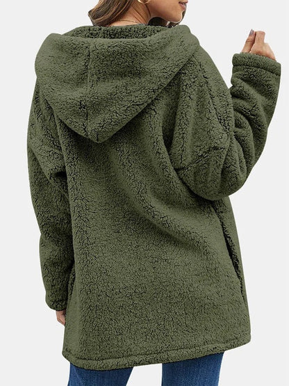 Damen Teddyjacke mit Reißverschluss – Olivegrün