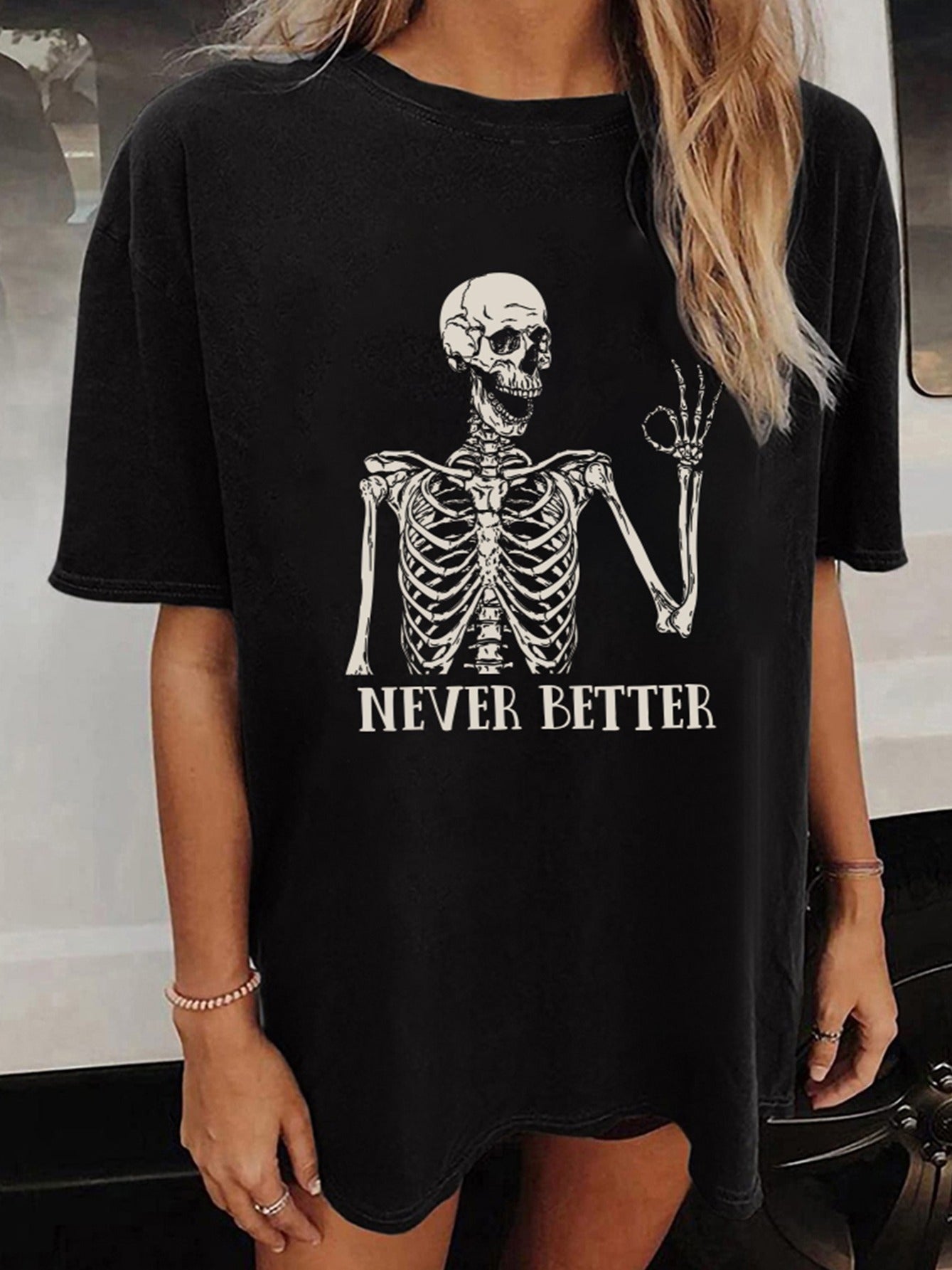 Halloween T-Shirt mit Skelett-Print, Vintage-Look Never Better Design