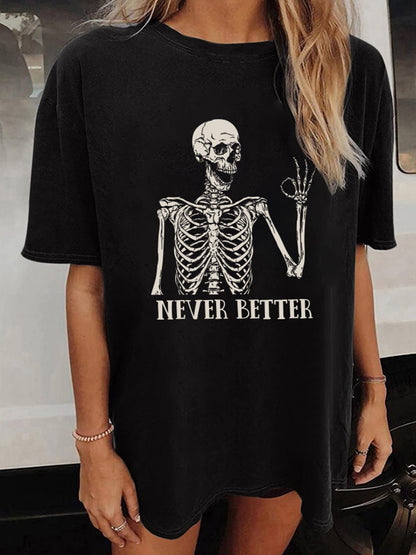 Halloween T-Shirt mit Skelett-Print, Vintage-Look Never Better Design