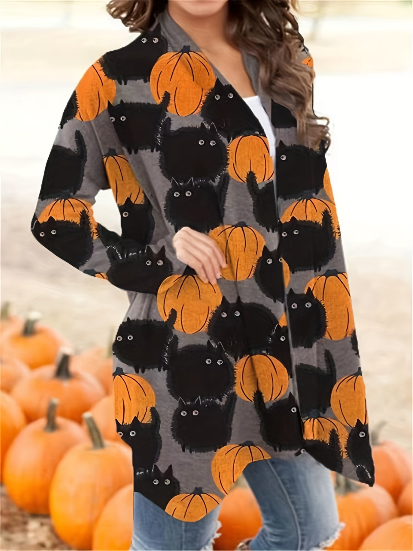Halloween Kürbis Muster Strickjacke