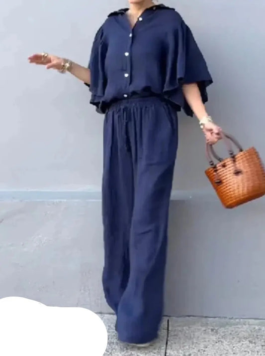 Blaues Set mit Knöpfen - Eva