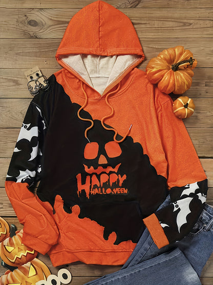 Halloween Pumpkin Print Hoodie - Lässiges Langarm-Hoodie