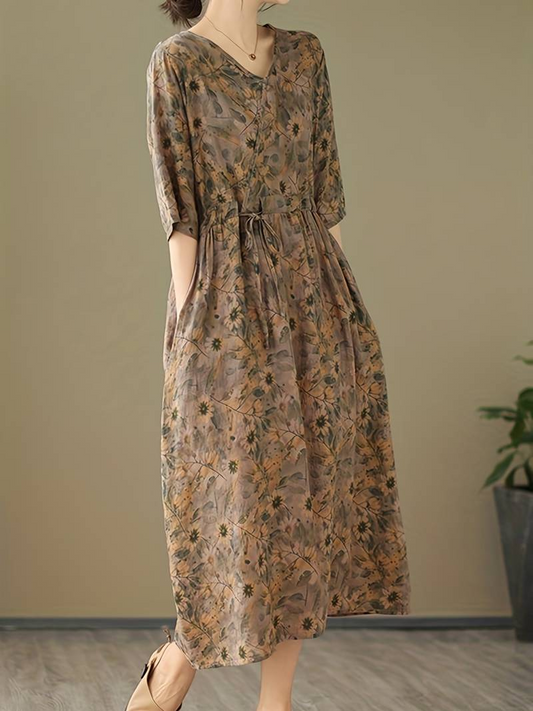 Gemustertes Midikleid mit V-Ausschnitt - Lea