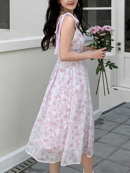 Rosa Blumenkleid mit Trägern - Emilia
