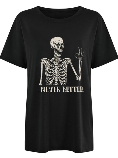 Halloween T-Shirt mit Skelett-Print, Vintage-Look Never Better Design