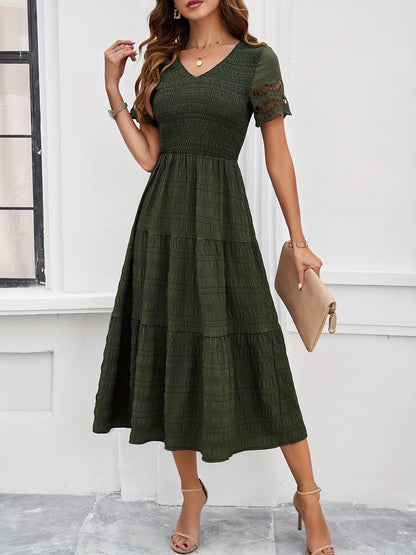 Orangenes maxikleid mit spitzenärmeln - Julia