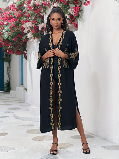 Schwarzes Goldverziertes Kaftan-Kleid - Isabella