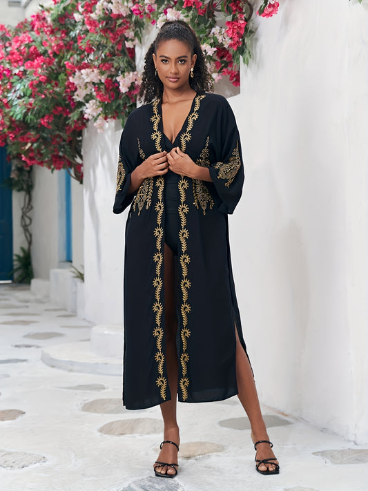 Schwarzes Goldverziertes Kaftan-Kleid - Isabella