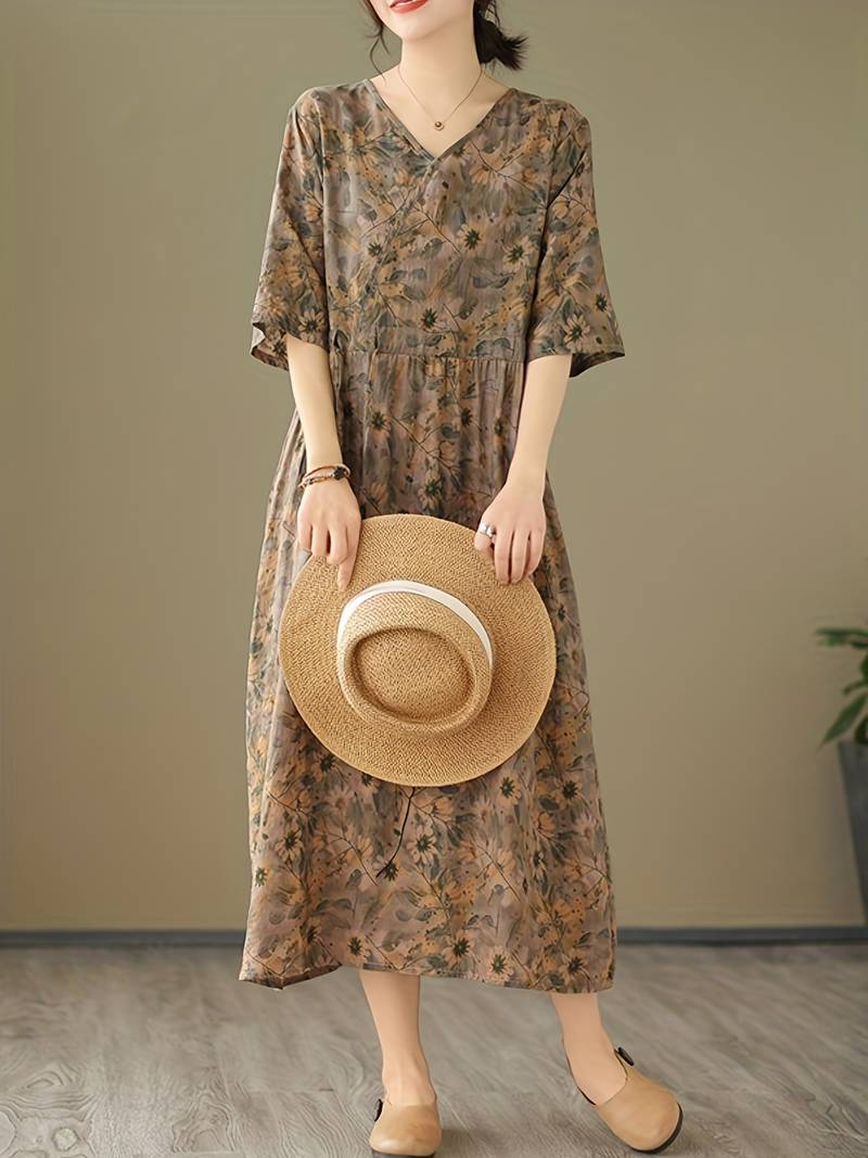 Gemustertes Midikleid mit V-Ausschnitt - Lea