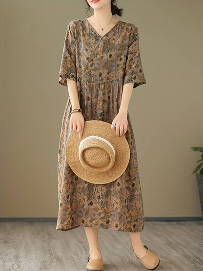 Gemustertes Midikleid mit V-Ausschnitt - Lea