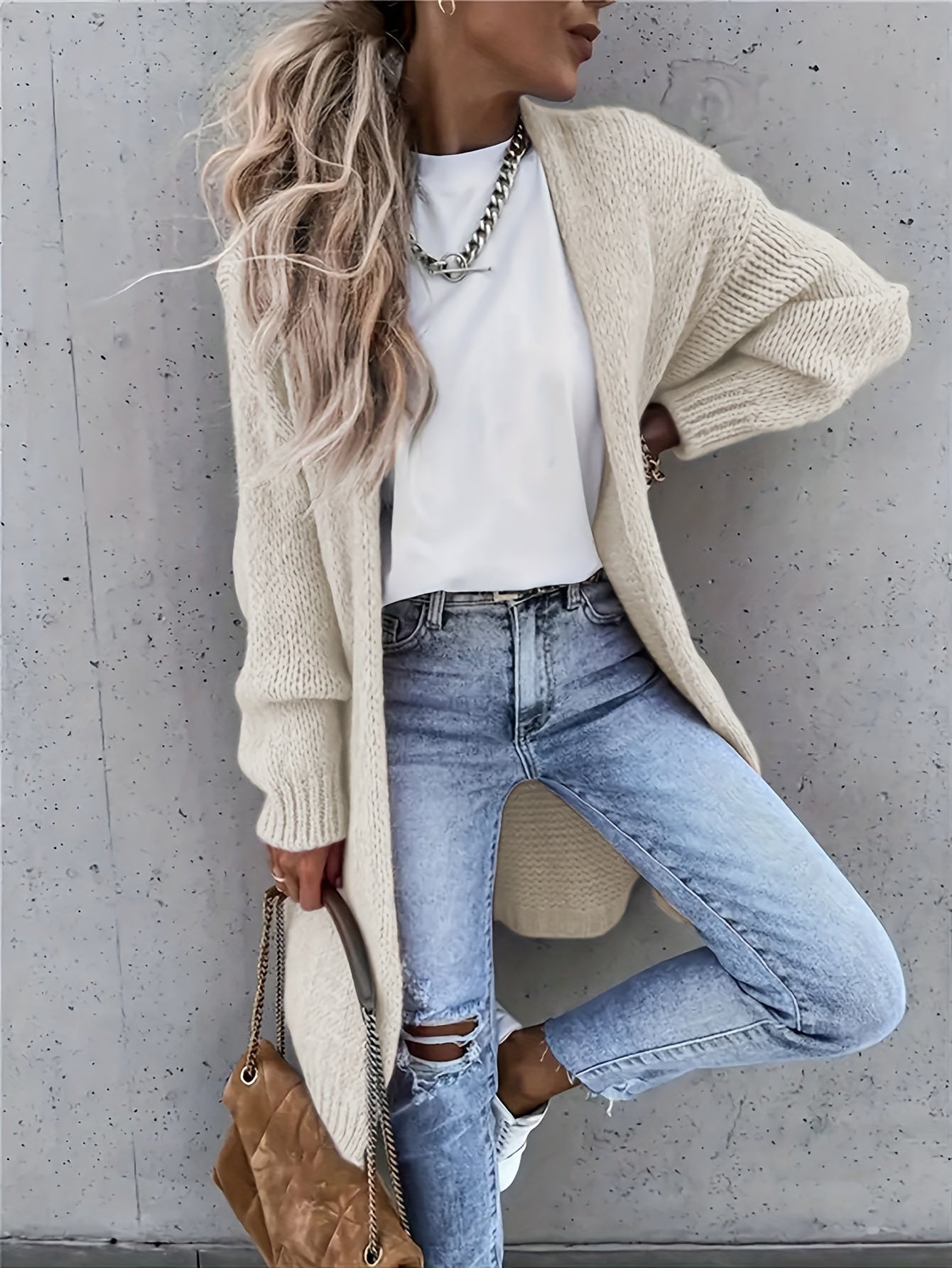 Strick-Cardigan mit Offenem Frontdesign – Lässiger und Gemütlicher Begleiter