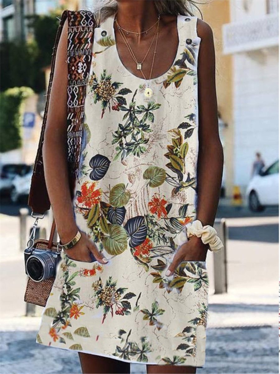 Beige Blumen Sommerkleid - Lena