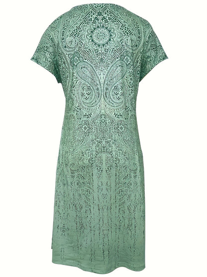 Stahlblaues Druckkleid Kurzarm - Anna