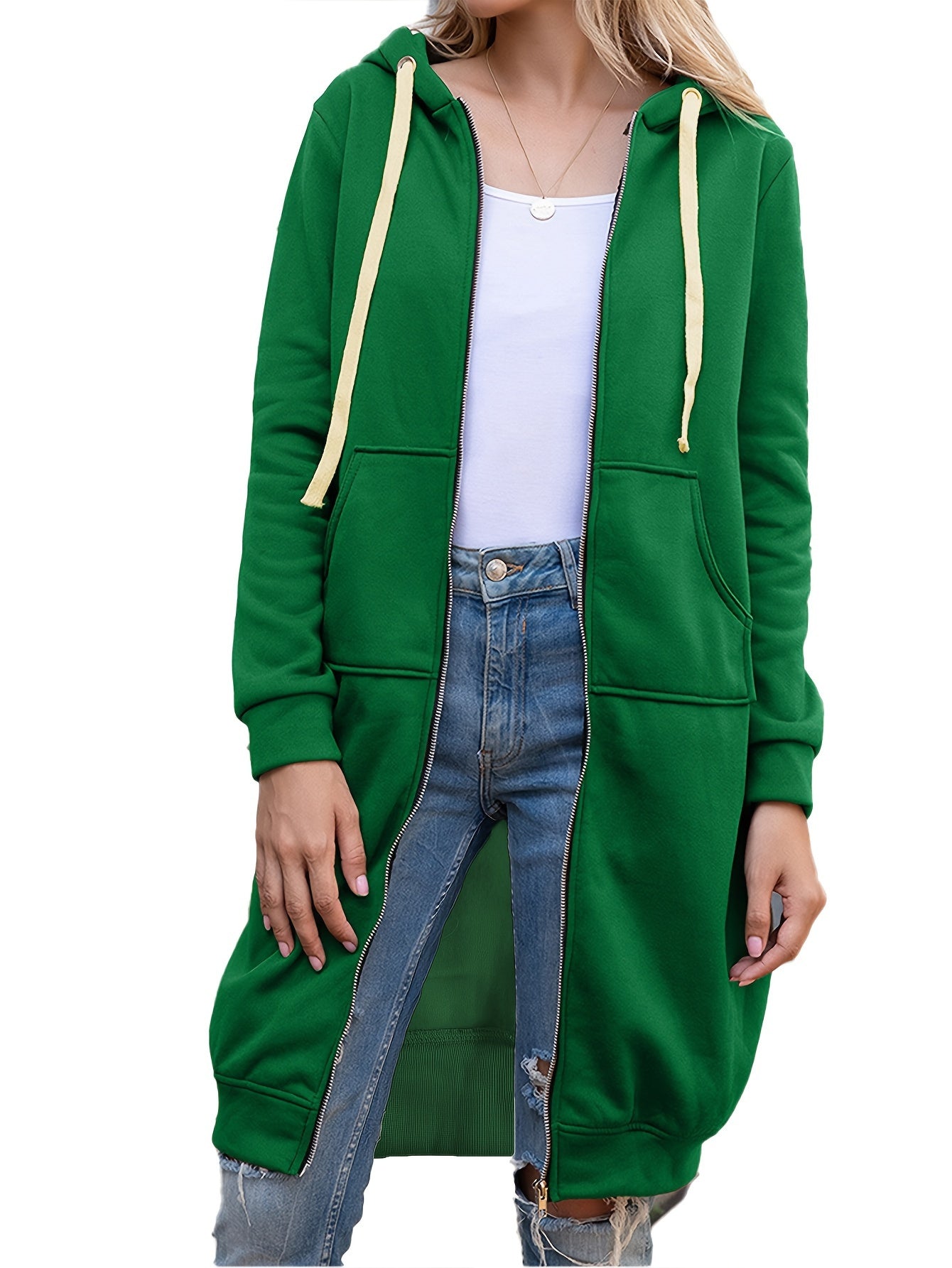 Roter Langer Zip-Up Hoodie – Lisa