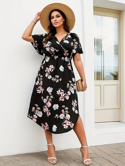 Blumiges Schwarzes Wickelkleid - Bella