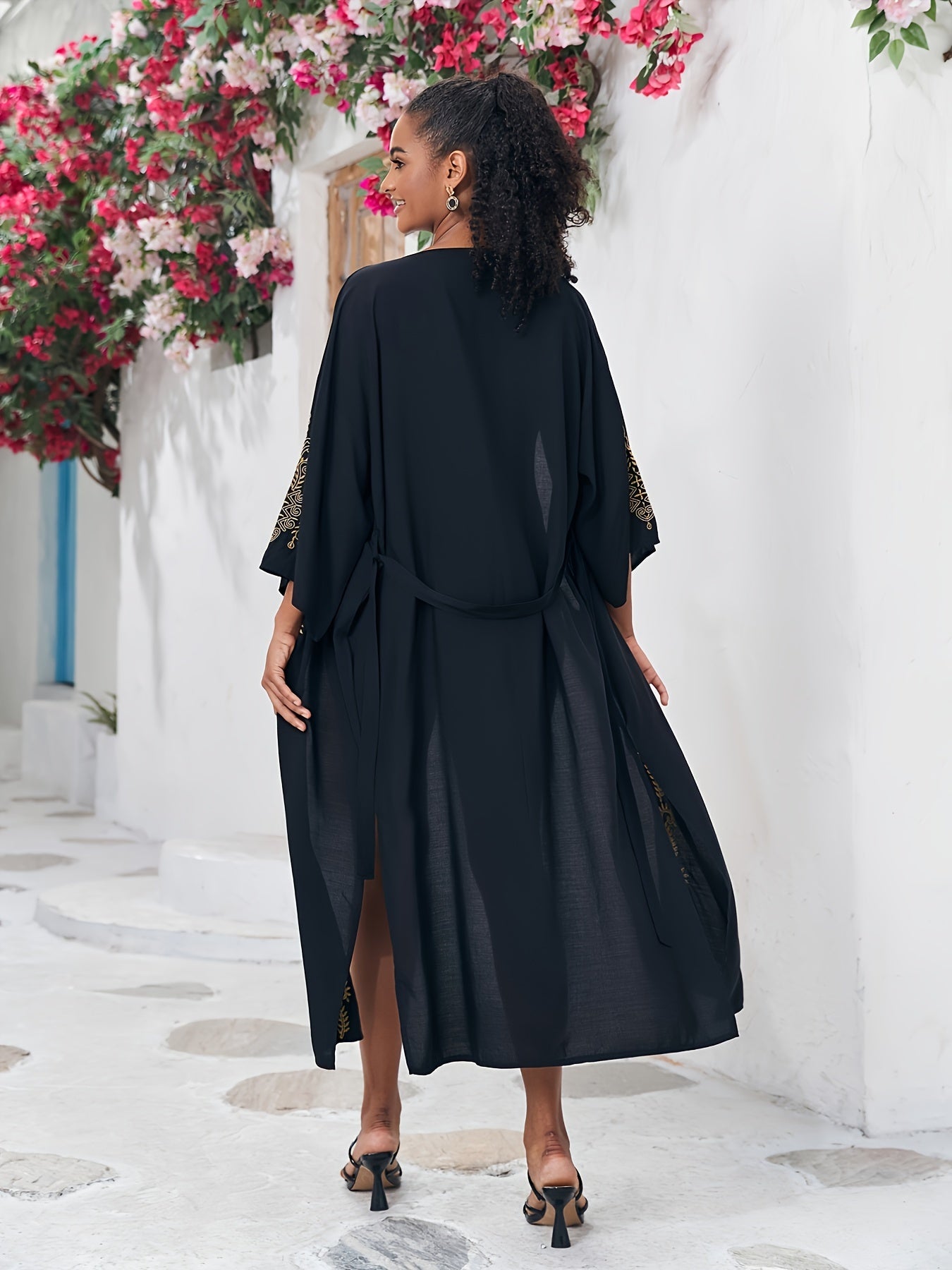 Schwarzes Goldverziertes Kaftan-Kleid - Isabella