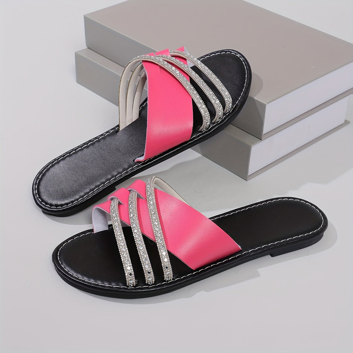 Schwarze Glitzersandalen - Glamour Strass Design - Sara