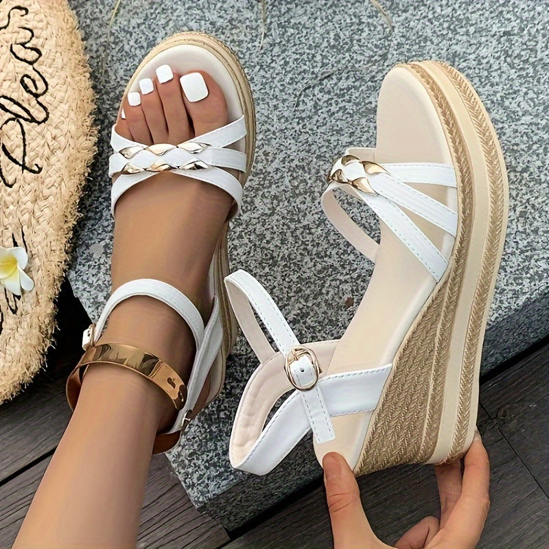 Weiße Geflochtene Keilsandalen - Helena