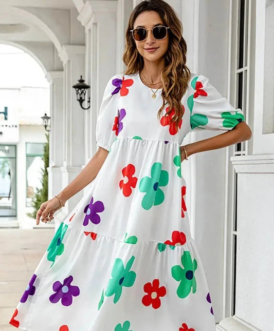 Florales Midikleid Weiß - Sabrina