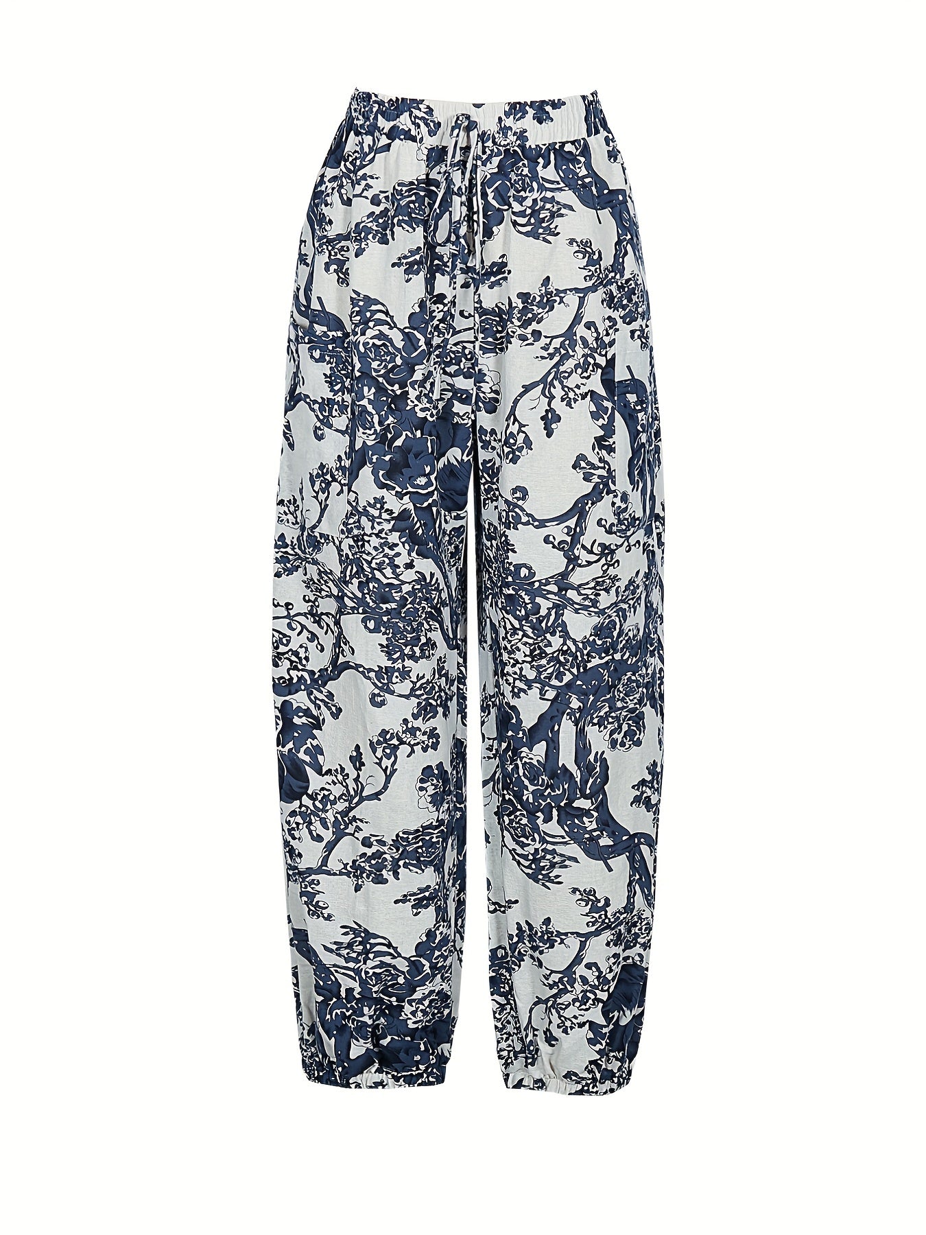 Graublaue Blumenhose Leichtigkeit - Marina