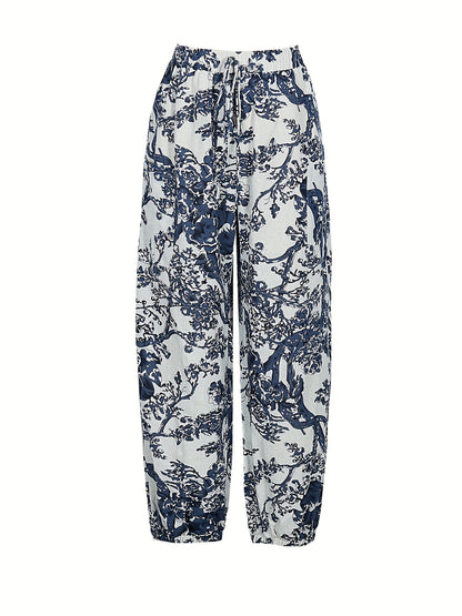 Graublaue Blumenhose Leichtigkeit - Marina