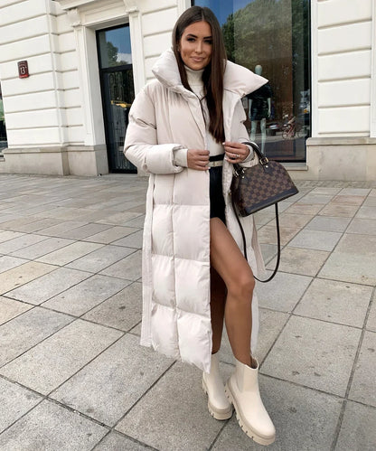 Lange Pufferjacke mit Gürtel Beige - Selene