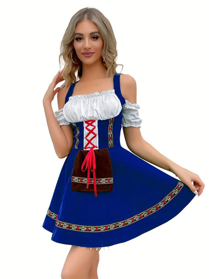 Patience | dirndl kleid mit schulterfreiheit und goldbordüre für frauen