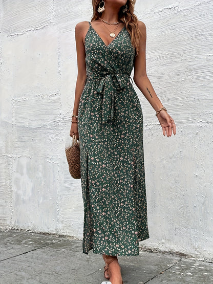 Grünes Blumenkleid Spaghettiträger - Isabelle