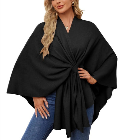 Eleganter Wickelponcho Ivory Weiß - Clara
