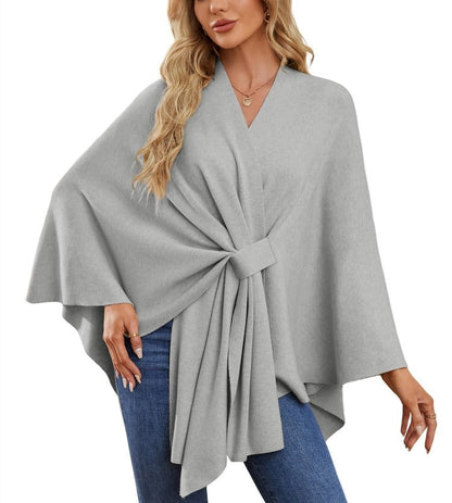 Eleganter Wickelponcho Ivory Weiß - Clara