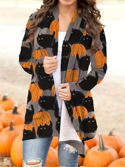 Halloween Kürbis Muster Strickjacke