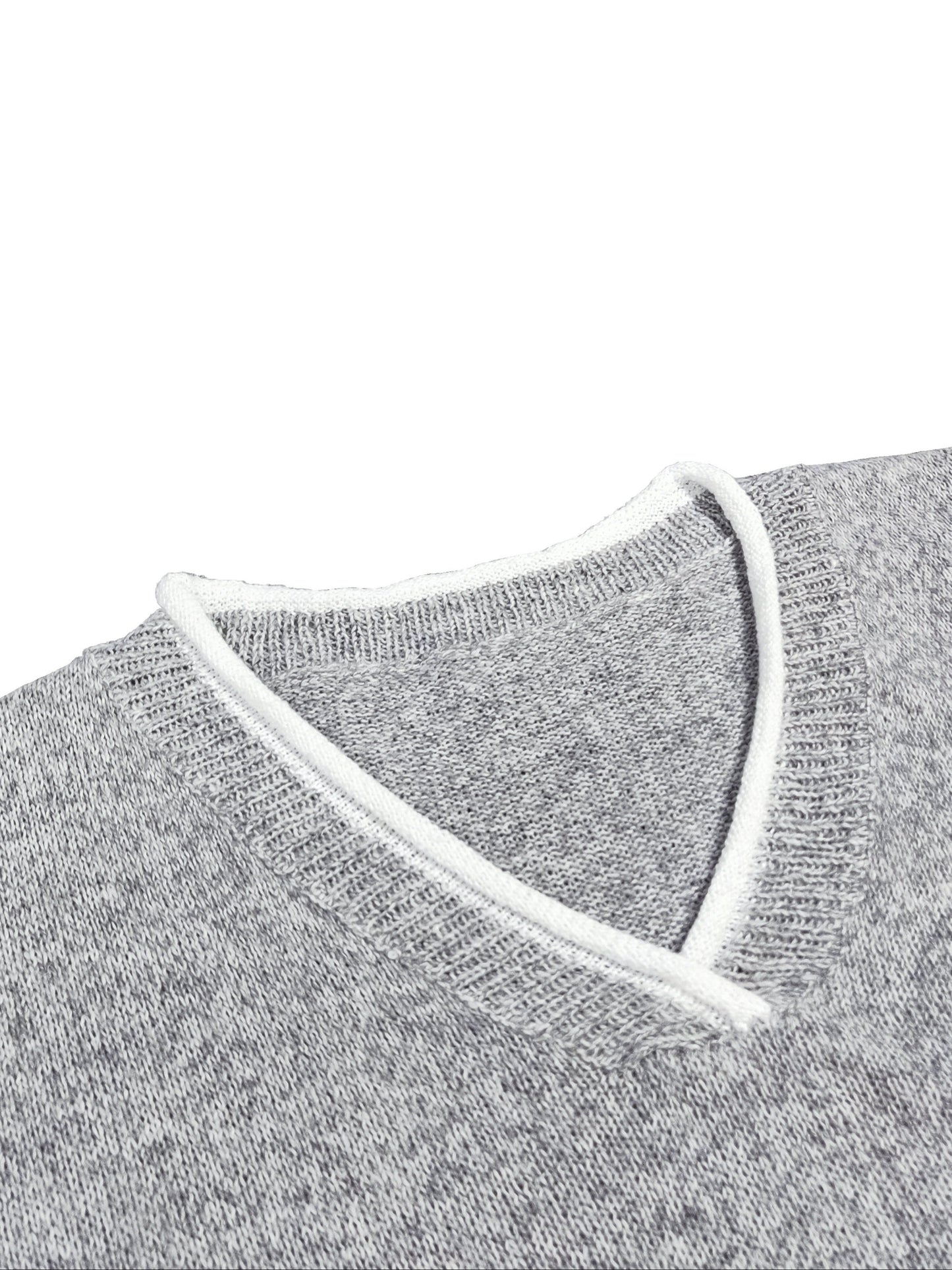 Grauer V-Ausschnitt Pullover mit Kontrastdetails - Ella
