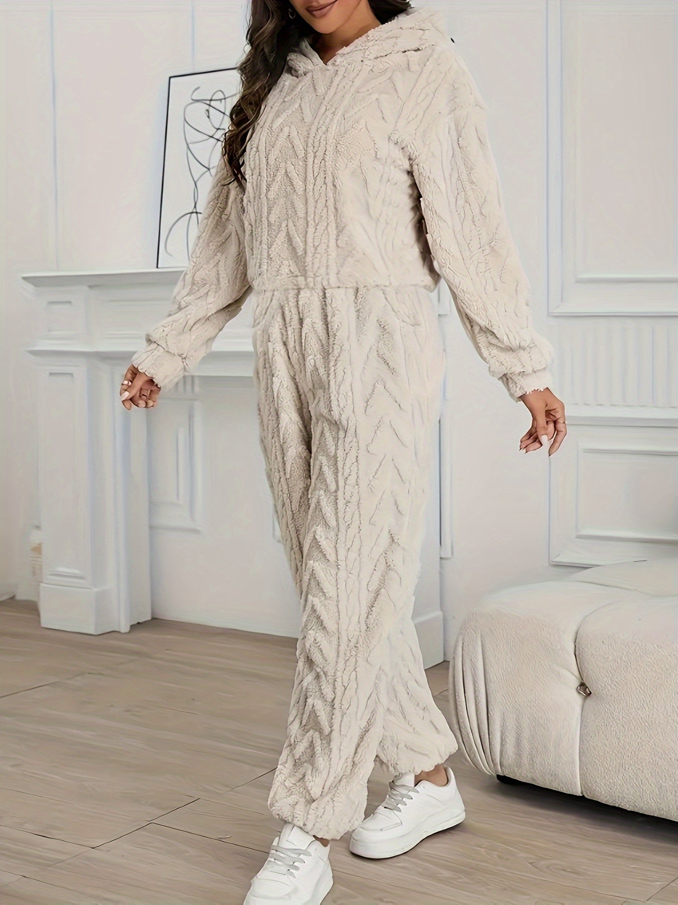 Damen Elegantes Langarm-Fleece Hoodie Set