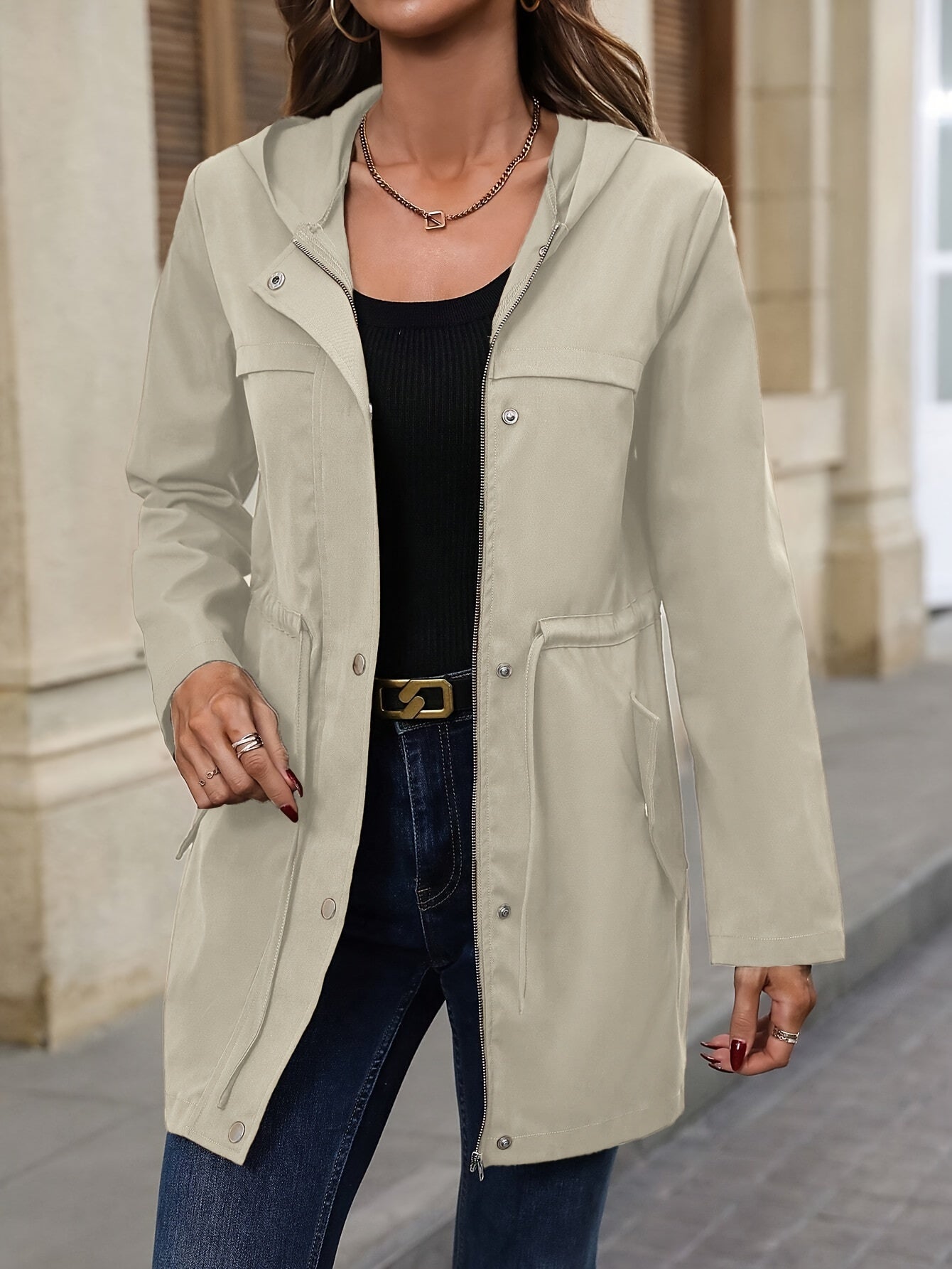 Modische Jacke mit Taillenzug und Knopfleiste – Perfekt für den Alltag