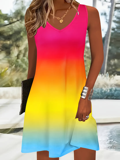 Blaues Ombre-Kleid mit V-Ausschnitt - Alina