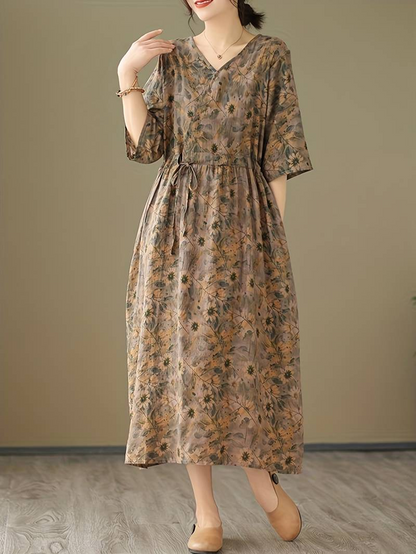 Gemustertes Midikleid mit V-Ausschnitt - Lea