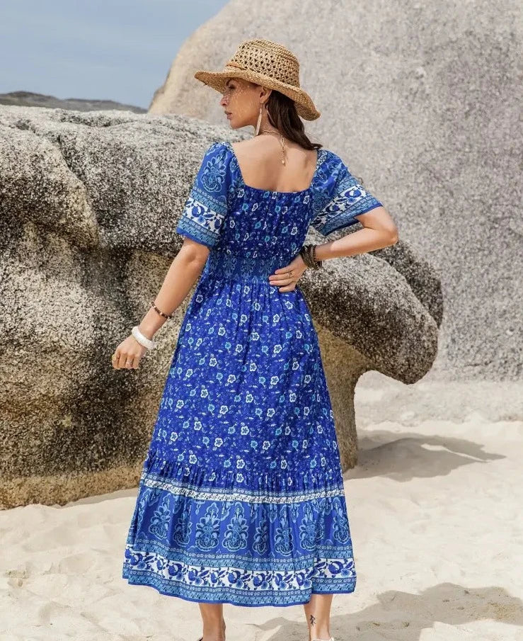 Blumen-Sommerkleid Blau - Vanessa