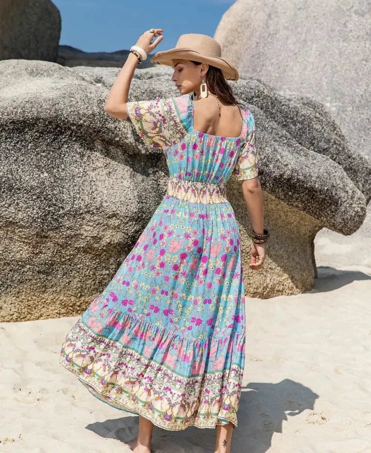 Blumen-Sommerkleid Blau - Vanessa