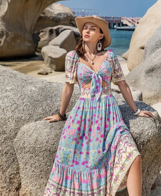 Blumen-Sommerkleid Blau - Vanessa