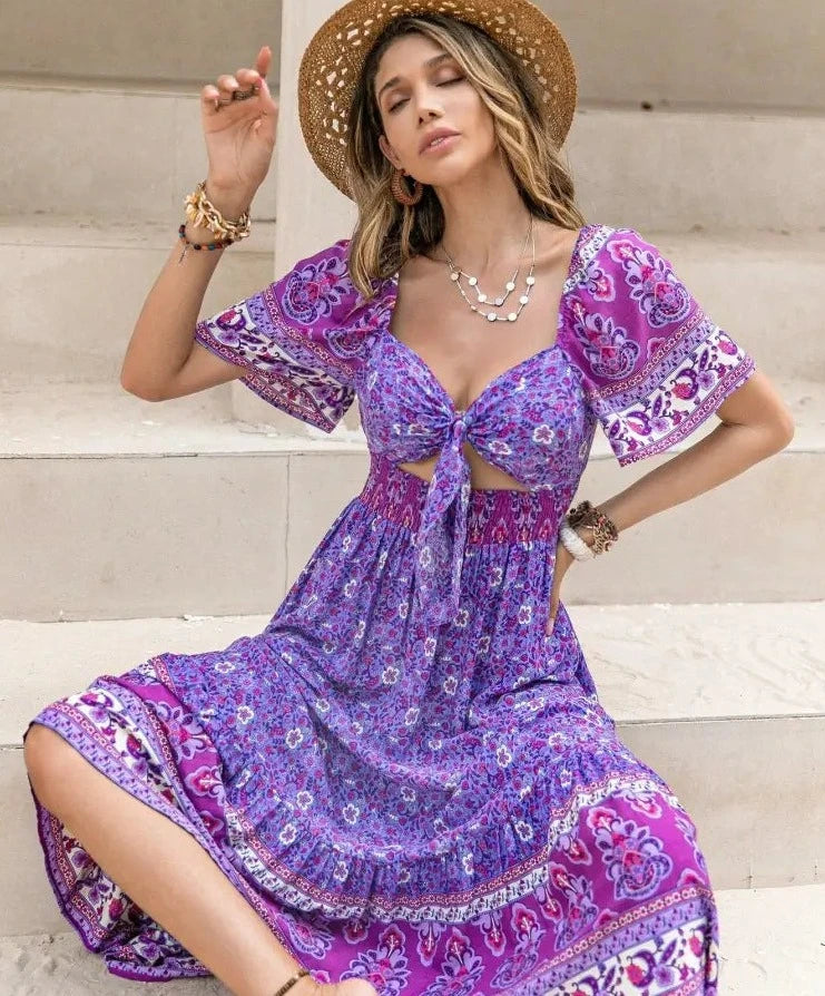 Blumen-Sommerkleid Blau - Vanessa