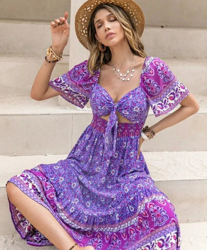 Blumen-Sommerkleid Blau - Vanessa