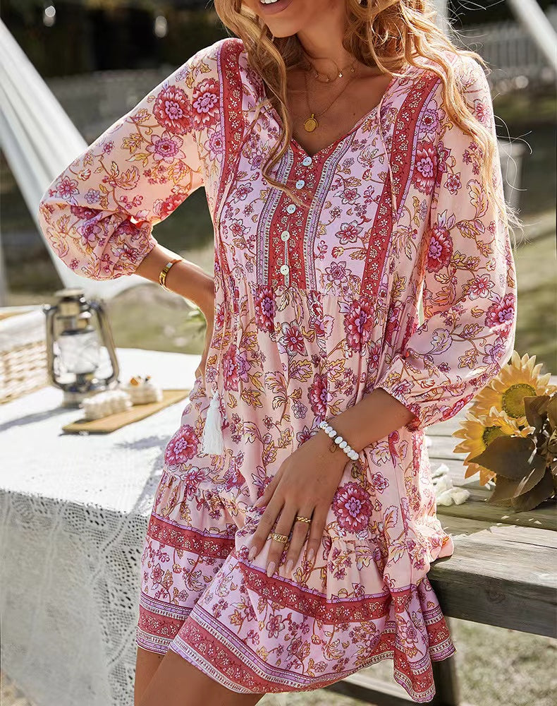 Boho-Kleid in Rosa mit Blumenmuster - Lorelei