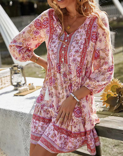 Boho-Kleid in Rosa mit Blumenmuster - Lorelei