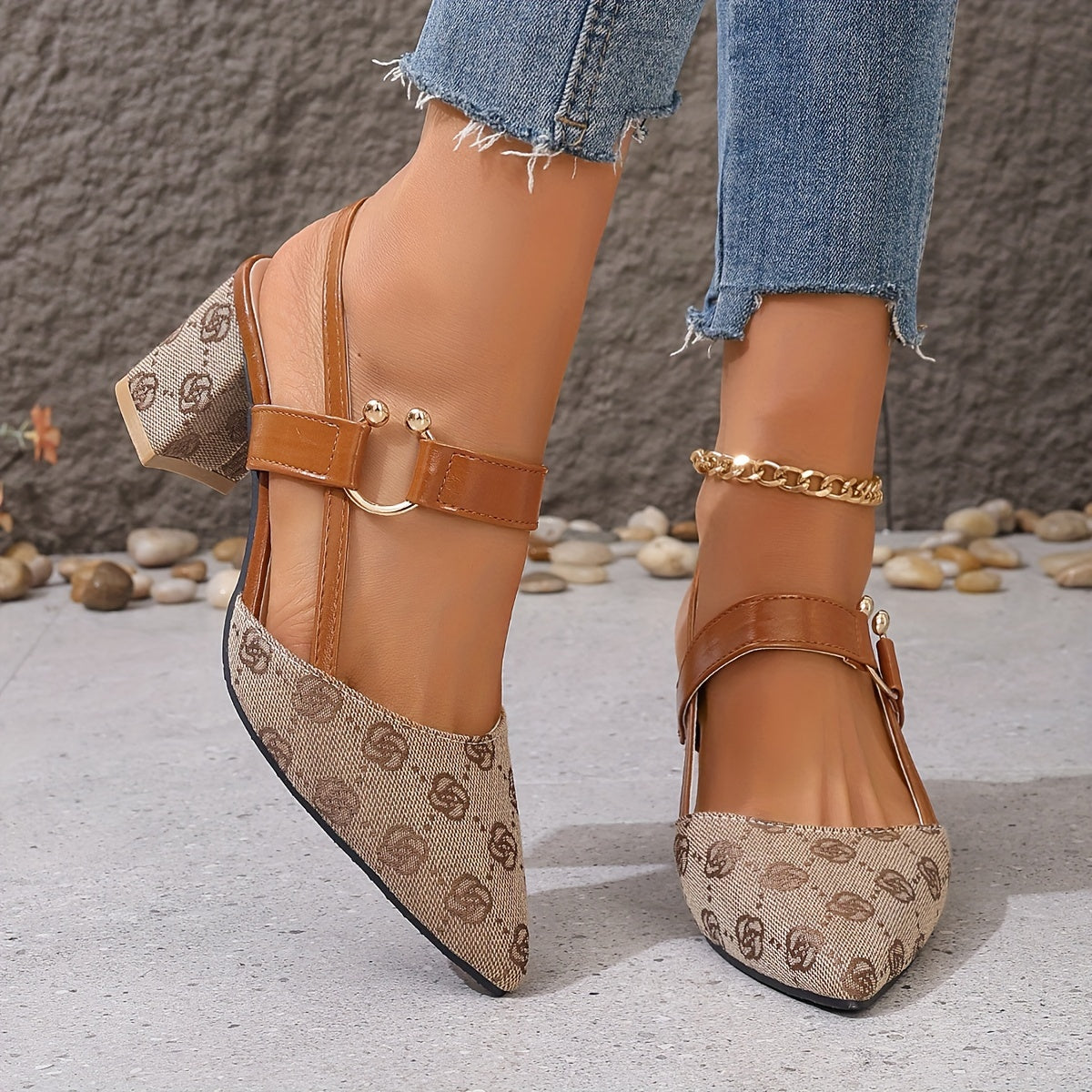 Braune Designer-Print-Sandalen - Leonie