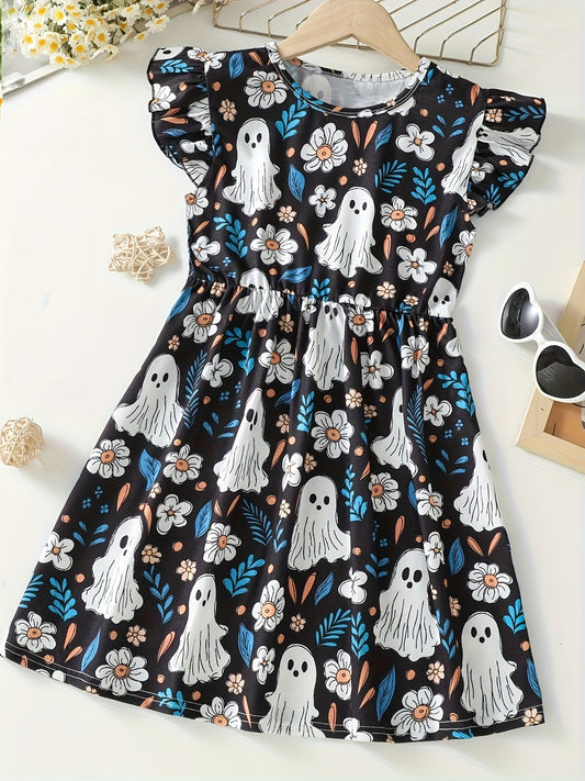 Mädchen Fit-and-Flare Kleid mit Geister-Print