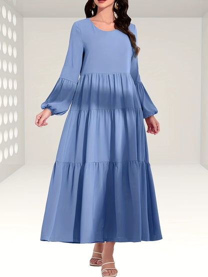 Blaues Maxikleid mit Volants - Clara