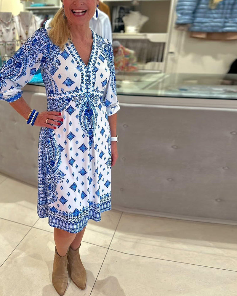 Lina - Blaues Musterkleid Boho-Chic