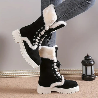 Schwarze Orthopädische Schneestiefel mit Fleecefutter - Lina
