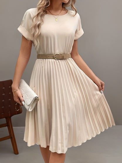 Apricotfarbenes Plissee-Midi-Kleid - Amelie