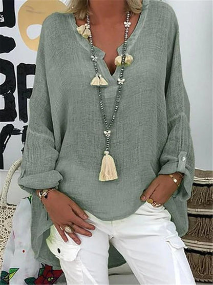 Hellblaue Baumwollbluse mit Knopfdetails - Nina